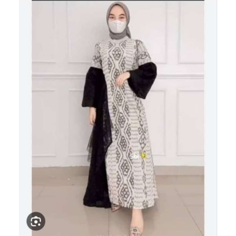 gamis tenun Jepara mix brokat premium warna hitam