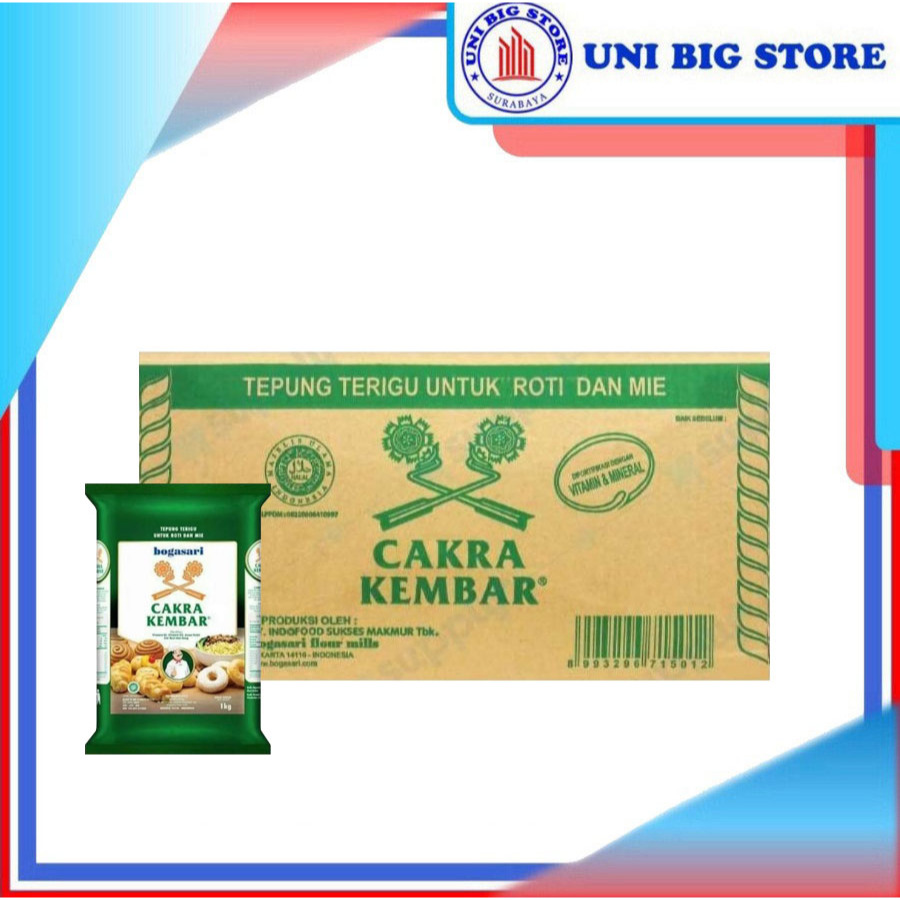

Tepung Terigu BOGASARI Premium Cakra Kembar 1 kg x 12 pcs DUS
