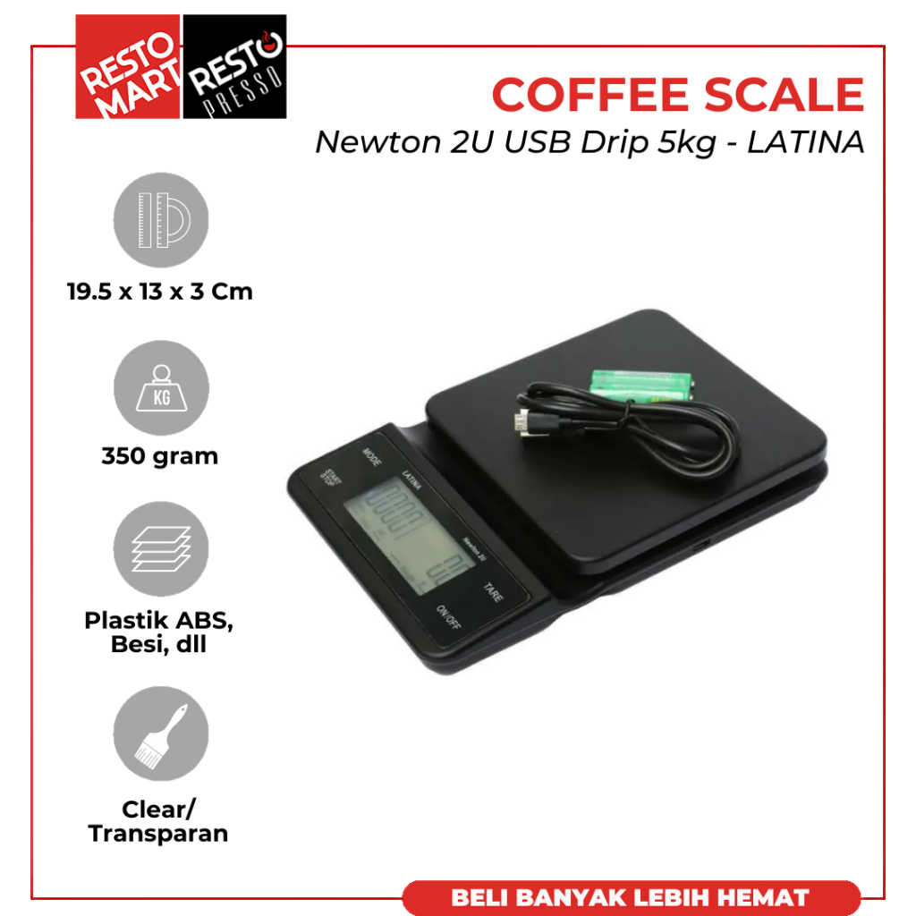 Timbangan Digital / Timbangan Kopi / Latina Newton 2U Usb Drip Coffee Scale Timbangan Kopi 5000 0.1 