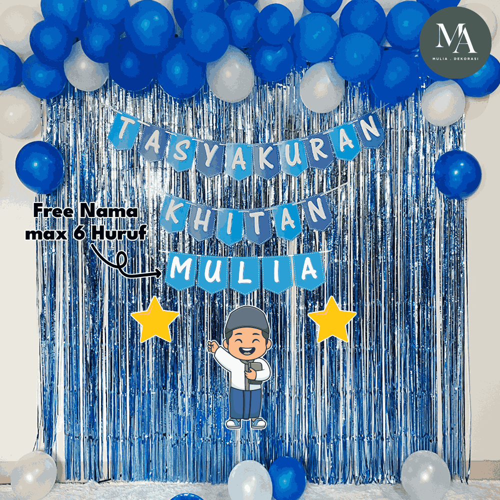 Paket Dekorasi Khitan Syukuran Aqiqah Ulang Tahun 1 Set Balon Tirai Foil