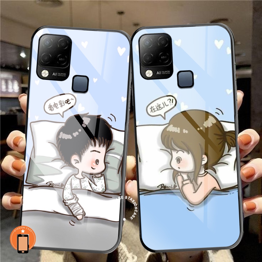 Softcase Glass Hp Infinix Hot 10s NFC Terbaru  Case kaca kilau buat infinix motif new [Couple] Stasi