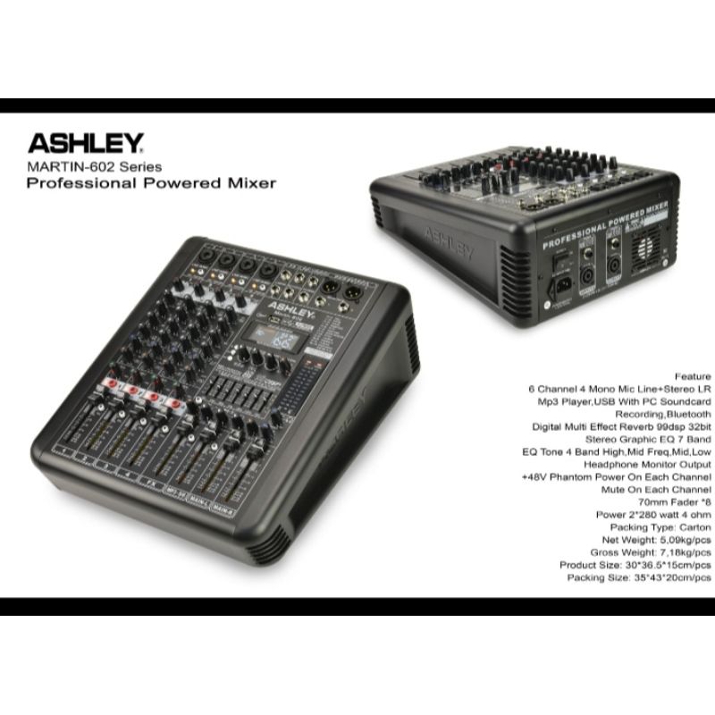 POWER MIXER 6CHANNEL  ASHLEY MARTIN 602 Professional Power Mixer