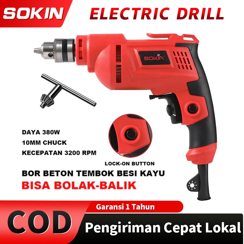 BISA COD SOKIN  listrik Murah alat bor listrik 380W 10mm Chuck Bor tangan listrik Bor obeng Bor kayu