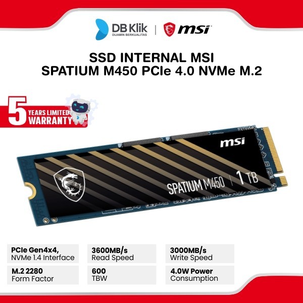 Ssd Internal Msi Spatium M450 1TB M.2 2280 NVMe Gen 4