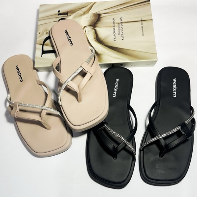 Western Sandal Jepit Japit Flat Tali Wanita Cewek Perempuan/Sandal Wanita Kekinian korean Style