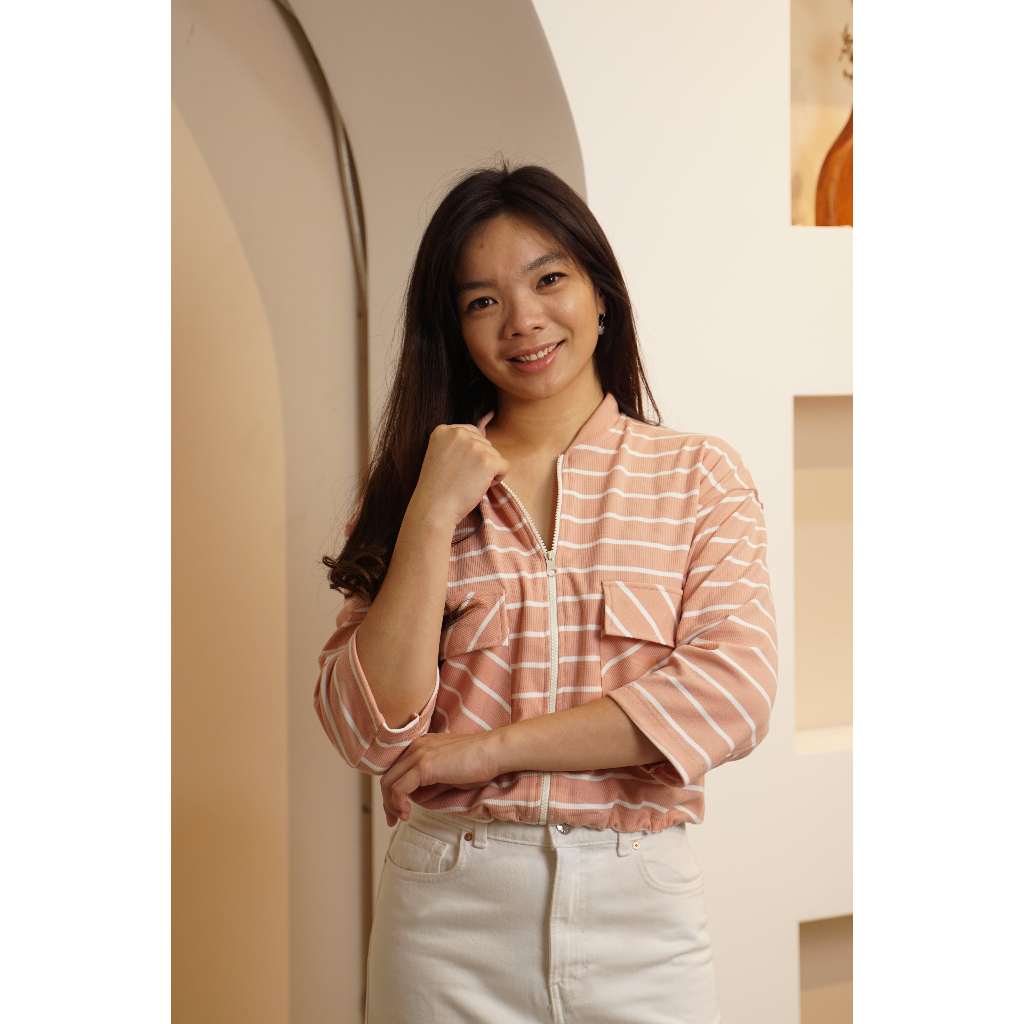 Missty Freeteen Jaket Blouse Wanita Warna Pink Putih Model Korea Kekinian (Jasmine 67)