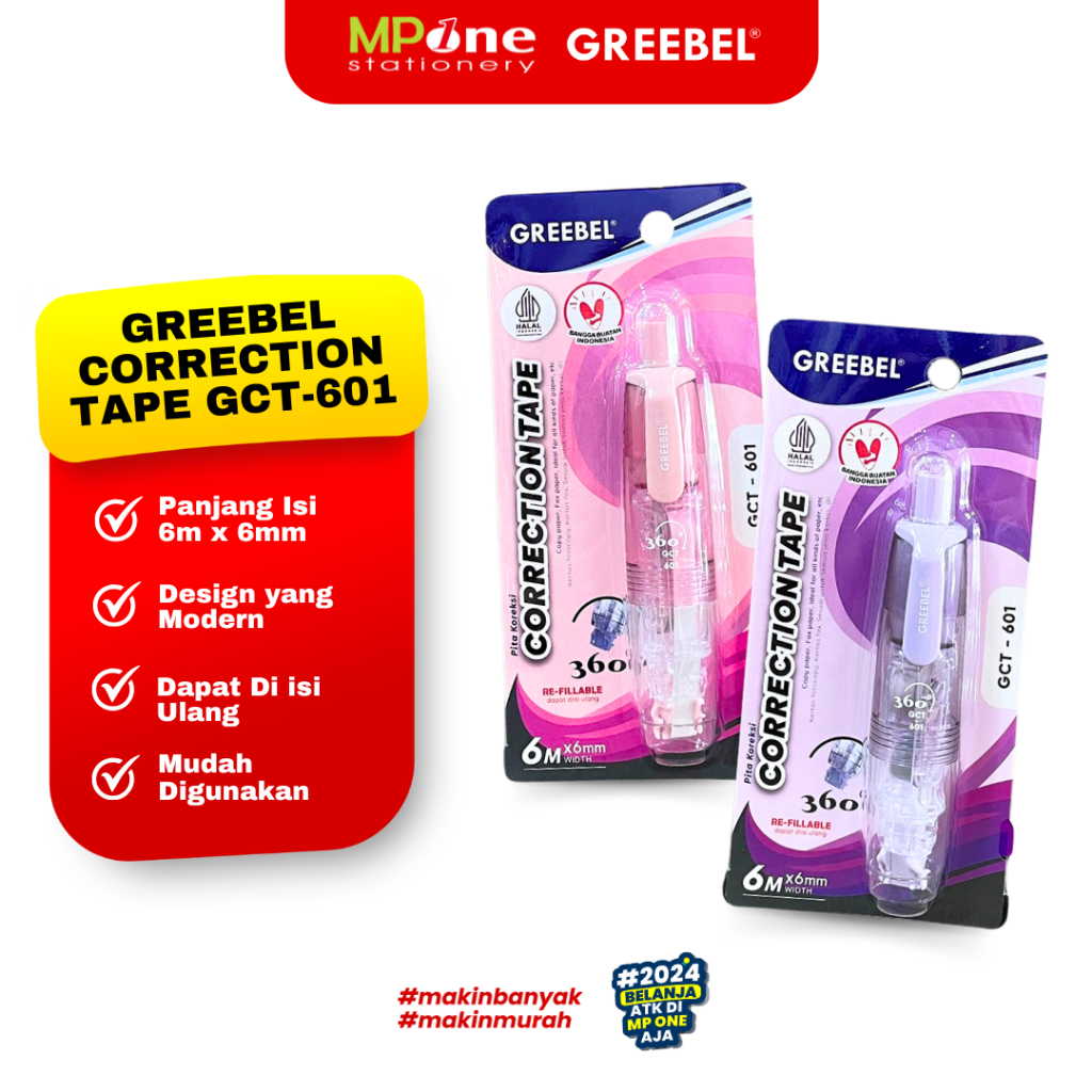 

(1 PCS) Greebel Correction Tape 6mm GCT-601 / Tipe-x Kertas Pita Roll Bisa diisi ulang GREEBEL