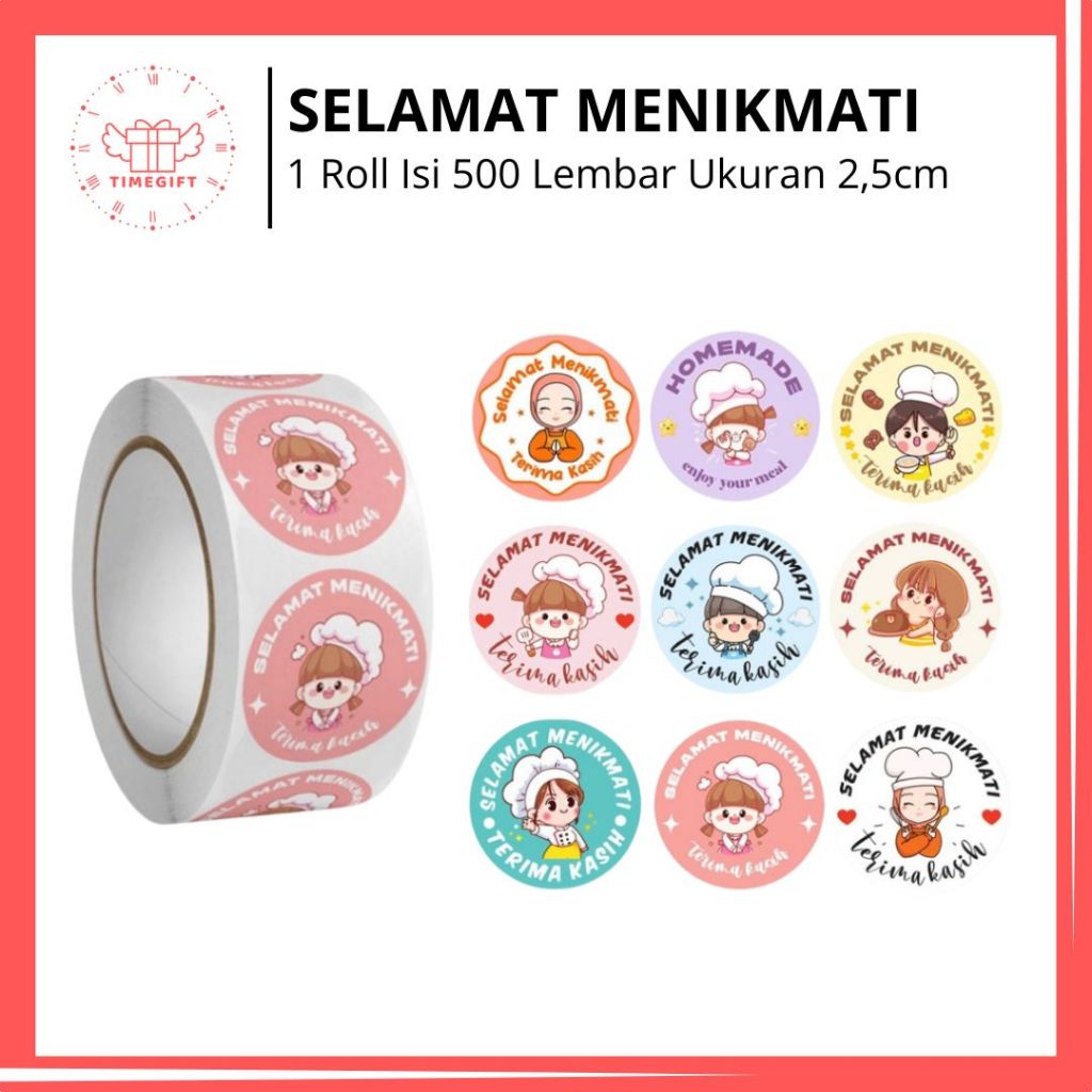 

500 Pcs Stiker Roll Bulat Selamat Menikmati Makanan Kue Catering SB015