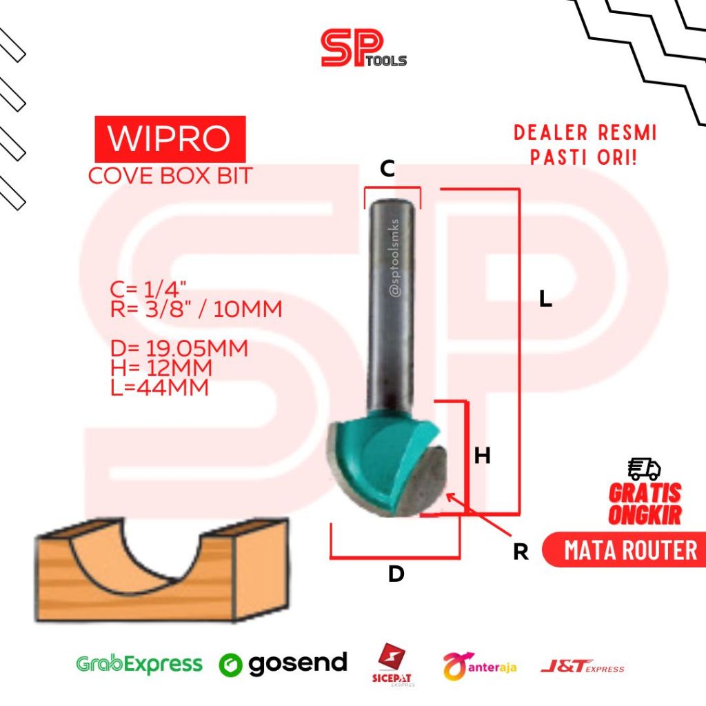 MATA ROUTER ROTER PROFIL KAYU COVE BOX BIT BULAT 1/4" X 3/8" 10MM WIPRO