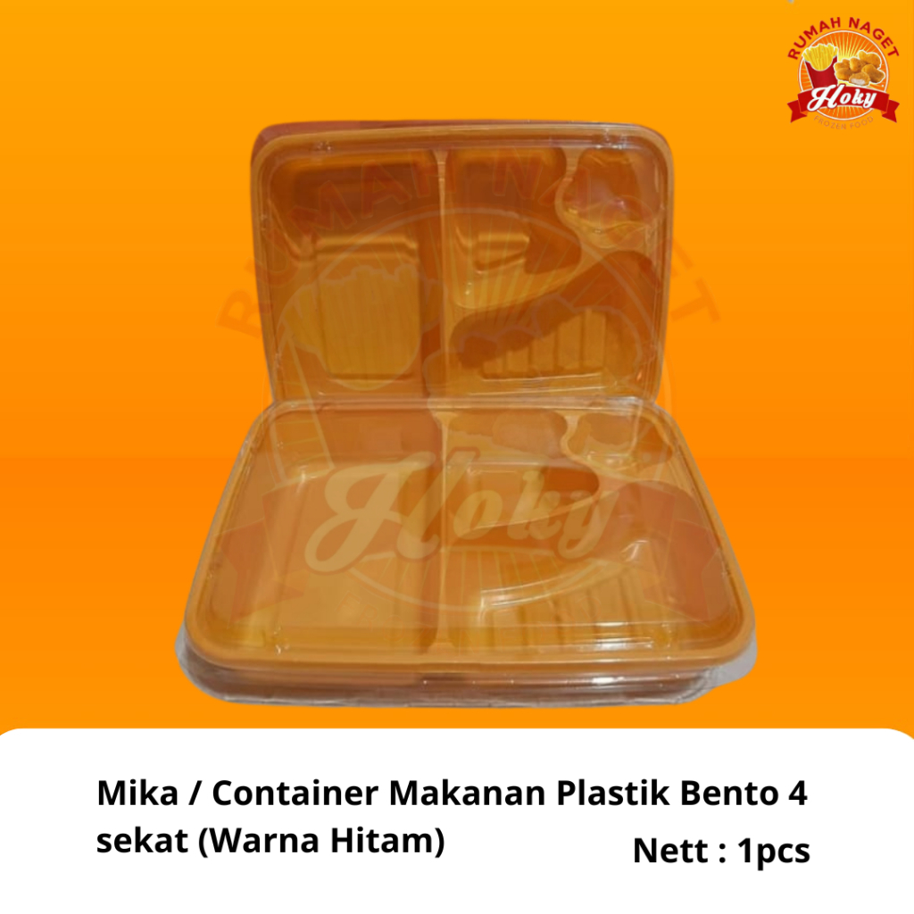 Mika / Plastik Container Makanan / Kotak Bento Premium 4 Sekat + Penutup (Warna Hitam)
