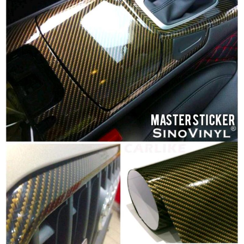 sticker skotlet CARBON 2D GOLD untuk motor dan mobil kualitas premium