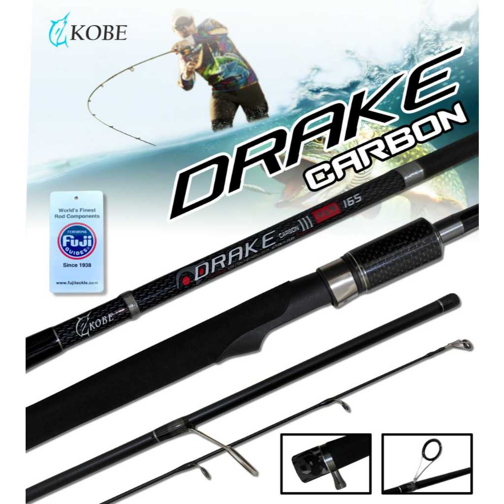 Joran Kobe drake III Carbon Solid Spinning Karbon 180cm Ikan Bawal, Lele, Patin Galatama max 7,5kg -