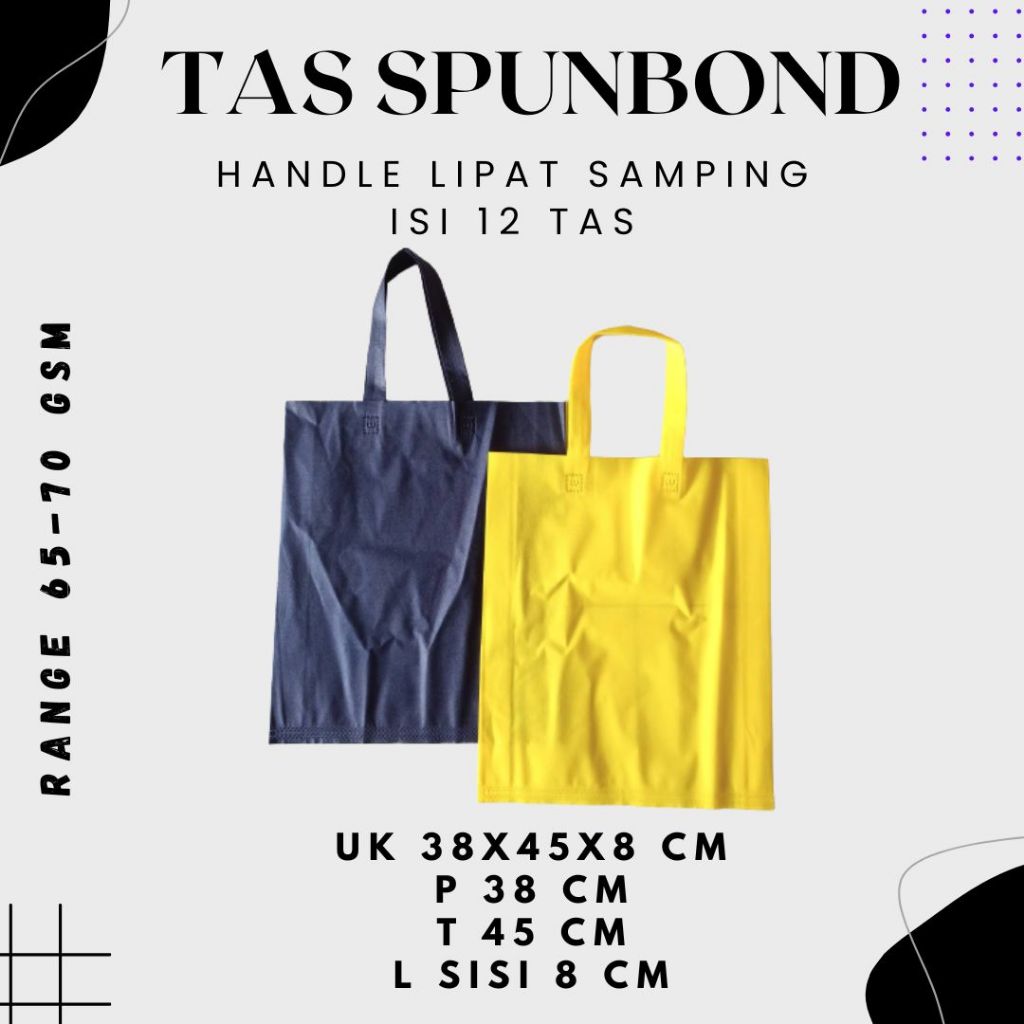 

( 1 Lusin ) Tas Kain Spunbond Besar 38x45cm / Handle Lipat Samping 65-70 GSM