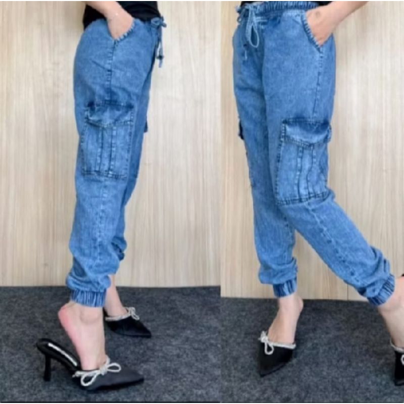 CELANA JEANS JOGER CARGO DENIM SEMI JEANS WANITA DEWASA/ CELANA KULOT PANJANG TERBARU 2025