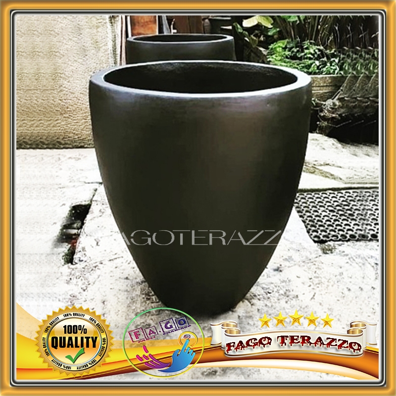 Pot Tanaman Terazzo Hitam besar Estetik new teraso