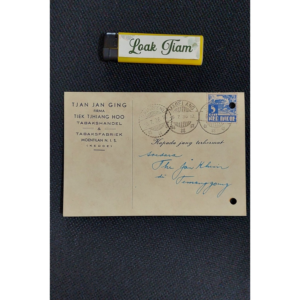 

kartu pos briefkaart authentic tjan jan ging ke the jan khiem temanggoeng 1936