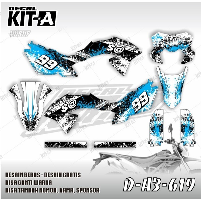 Decal Stiker KLX BF 150 decal sticker striping fullbody motor MOTIF bercak hitam biru list putih
