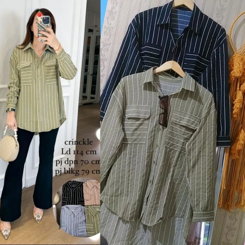Kemeja Garis Abu-Abu Crinkle Ld 120