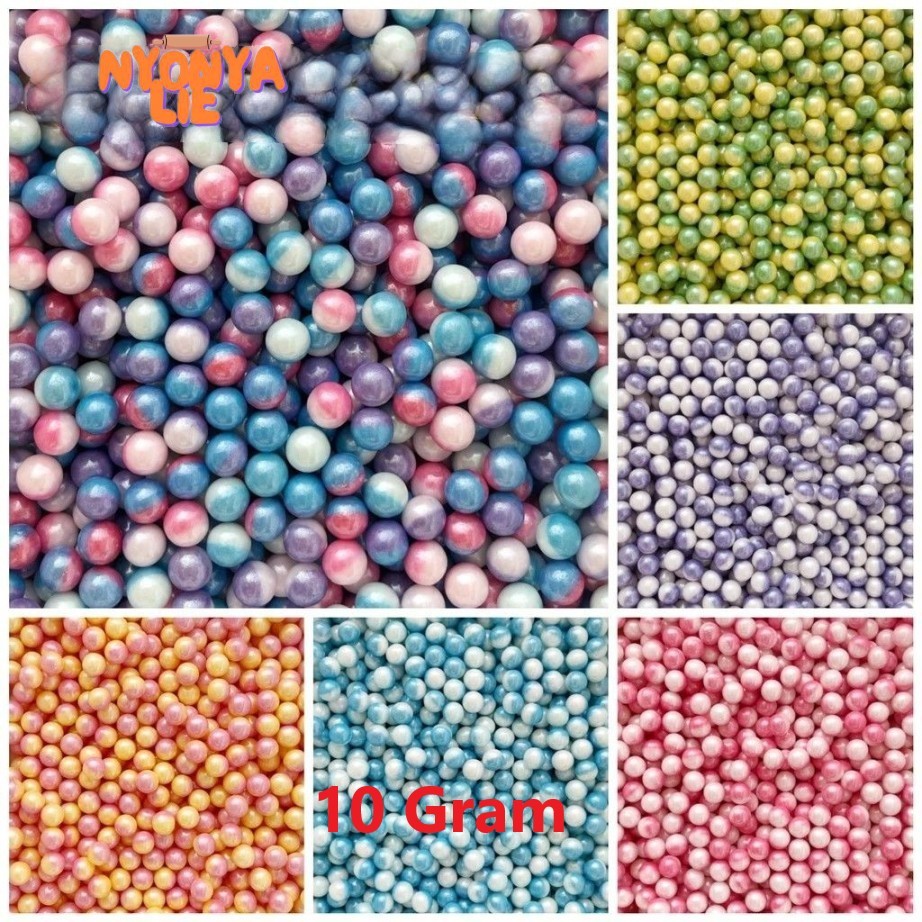 

S1007 10 Gram Sugar SPRINKLE Edible Trimit Mutiara Bulat Warna Mix Dual Tone Hiasan Kue Nyonya Lie