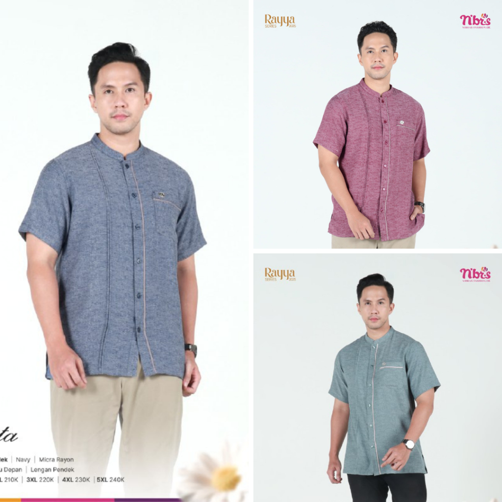 Baju Atasan Hem Pria Lengan Pendek Kemeja Formal Non Formal || Koko Areta Navy Green Maron By NIbras