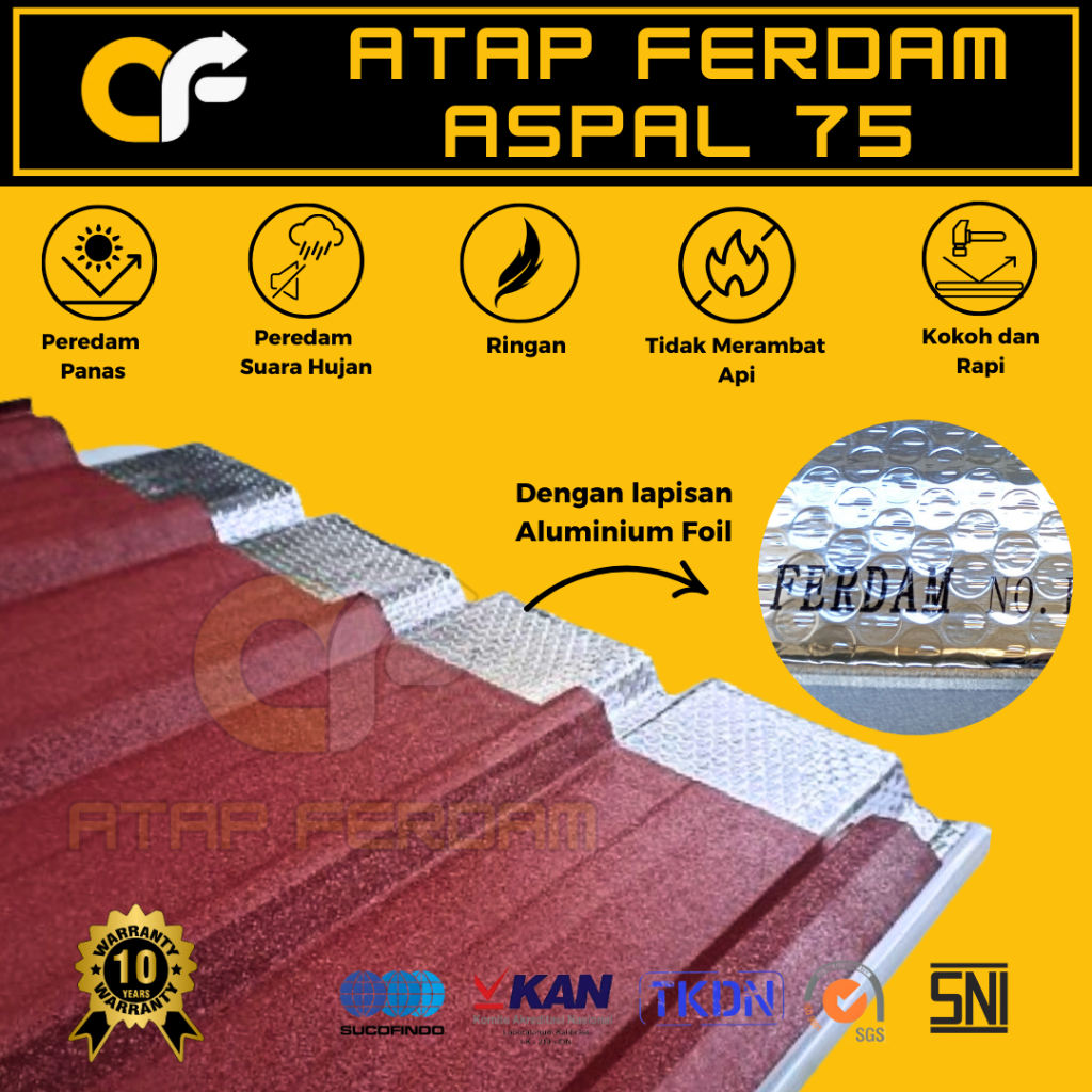 ATAP FERDAM ASPAL 75 - Spandek 6 Meter - Galvalum Dengan Lapisan Peredam Insulasi Alumunium Foil - S