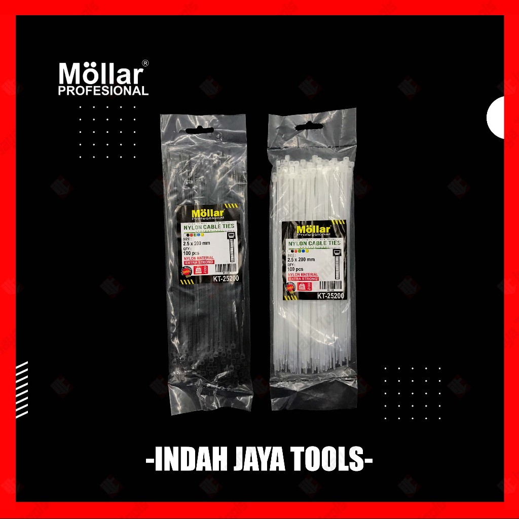 

MOLLAR Cable Ties 2.5 x 200 mm HITAM PUTIH Kabel Tie 20 cm Pengikat Strap Nylon
