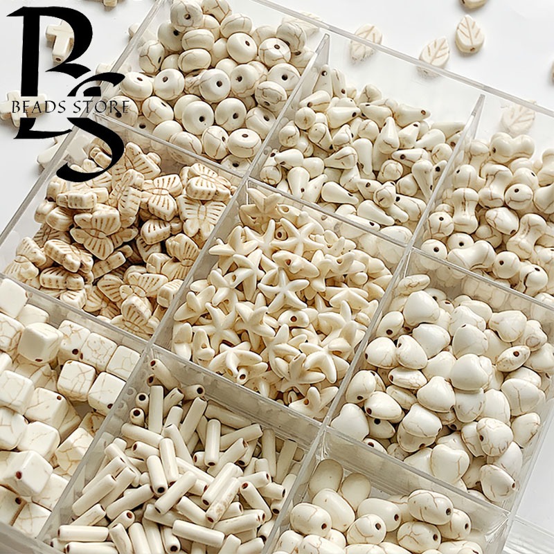 (20-100pcs) Manik Imitasi Spacer Bentuk Batu Pirus Putih Manik Akrilik Korea Manik Manik Aesthetic M