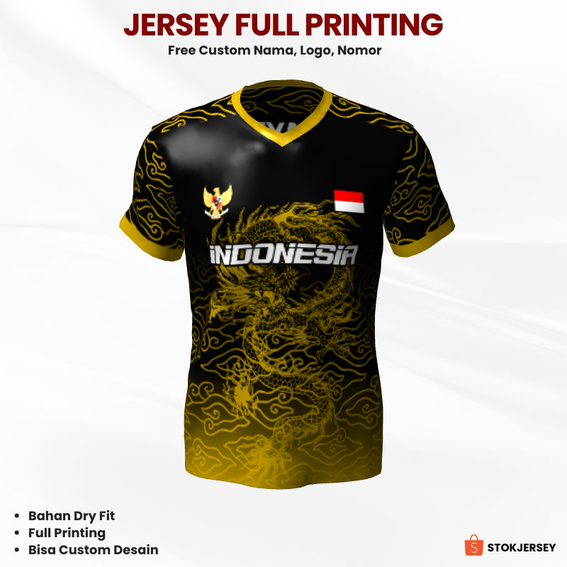 Jersey Futsal Hitam Gold Motif Batik Naga 448 - Kaos Jersey Custom Lari, Badminton, Volly, Dll.
