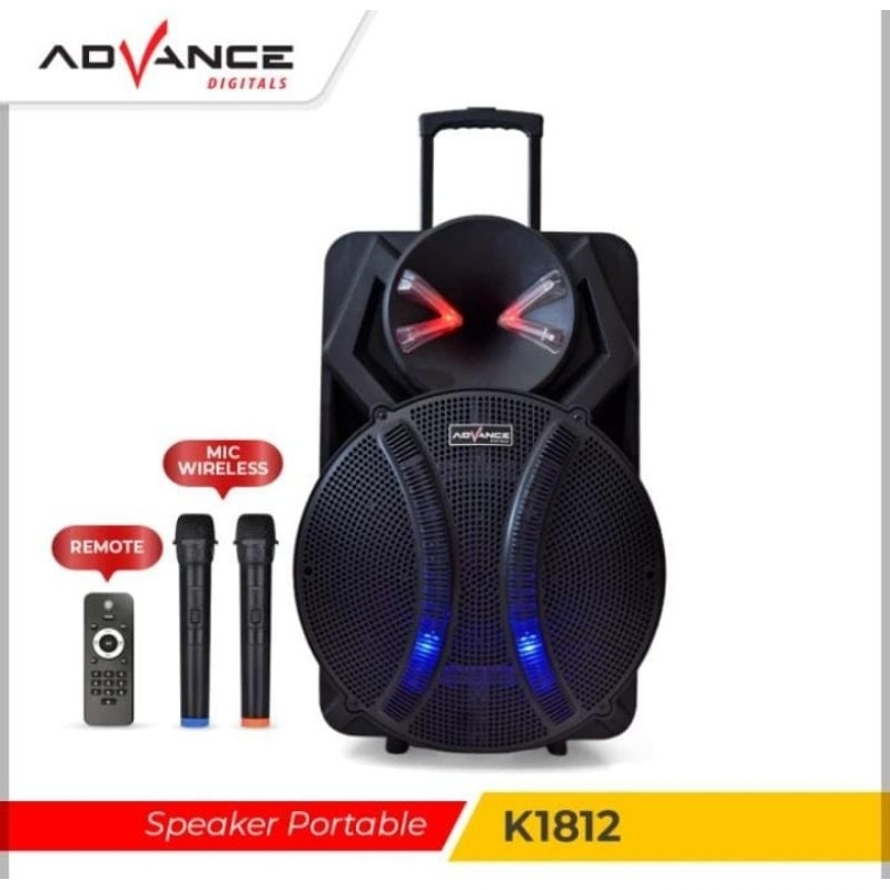 SPEAKER PORTABLE ADVANCE K1812 BLUETOOTH SPEAKER 18 INCH BONUS 2 MIC WIRELESS