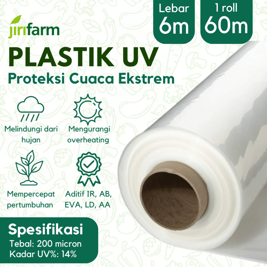 JIRIFARM - 1 Roll 60 Meter Plastik UV Green house Tebal 200 Micron 14% Lebar 6 Meter