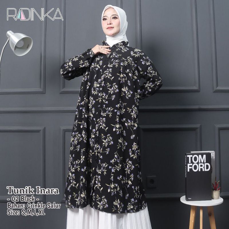 Tunik inara black motif bunga super mewah by Radinka