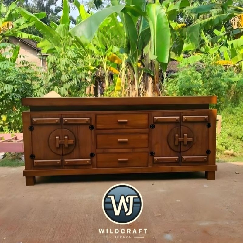 BUFET KOBOI BUFET MEJA TV MINIMALIS KAYU JATI FINISHING