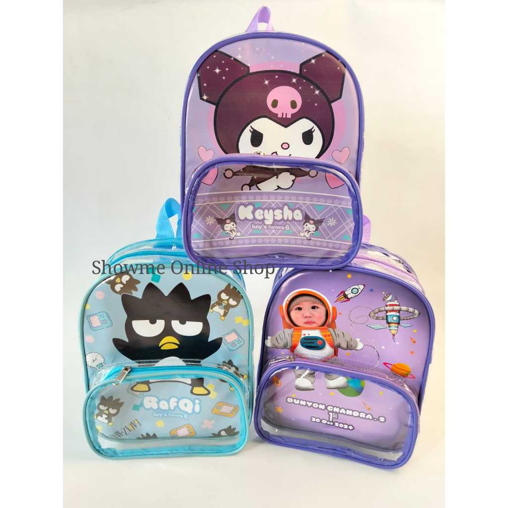 Tas Anak Bahan Mika Transparan Tebal Bisa Custom I  Ransel jalan2 Kuro mi - Unicorn - Dino  Labubu
