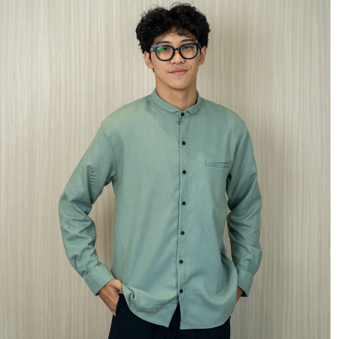 TWO-D Baju Kemeja Koko Muslim Pria Kerah Motif Lengan Panjang TD2593