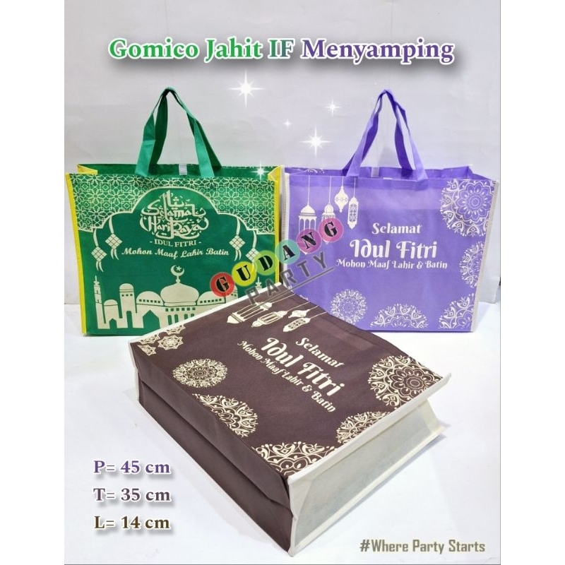 

Spunbond Jahit Lebaran Idul Fitri Menyamping 35x45 Tas bingkisan Hampers Goodie Bag Lebaran