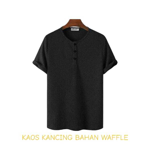 KAOS HENLEY PRIA  PENDEK BAHAN WAFER PREMIUM / ATASAN KANCING PENDEK WAFER