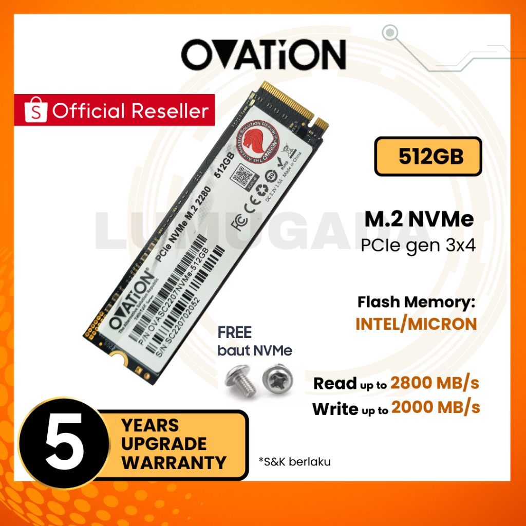 OVATION SSD M2 NVME 512GB M.2 PCIe NVMe 2280 Internal SSD - Garansi 5 Tahun