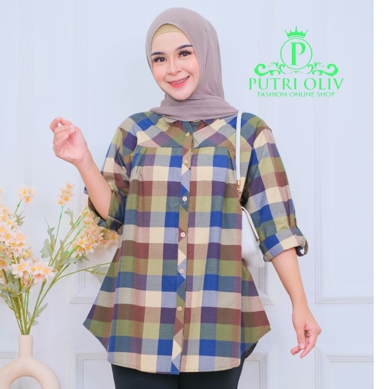 kemeja wanita kekinian/blus motif kotak
