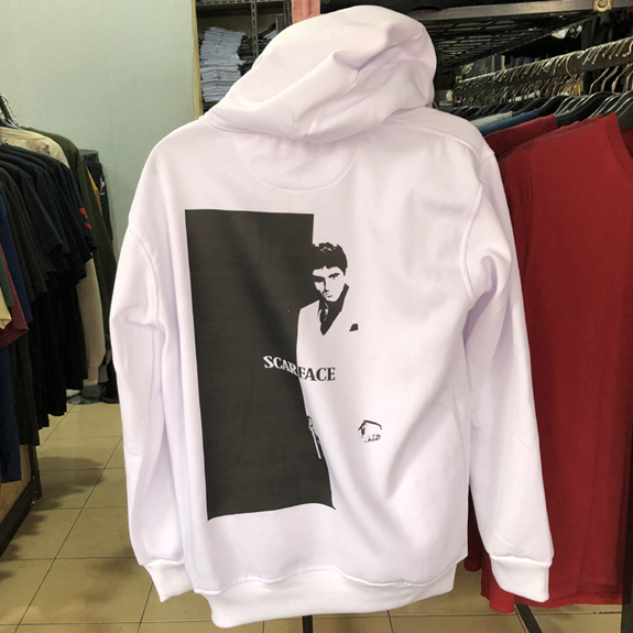 Sweater Hoodie Scarface Hoodie Putih Casual Unisex Bahan White Cotton Fleece | PULLOVER & ZIPPER | R