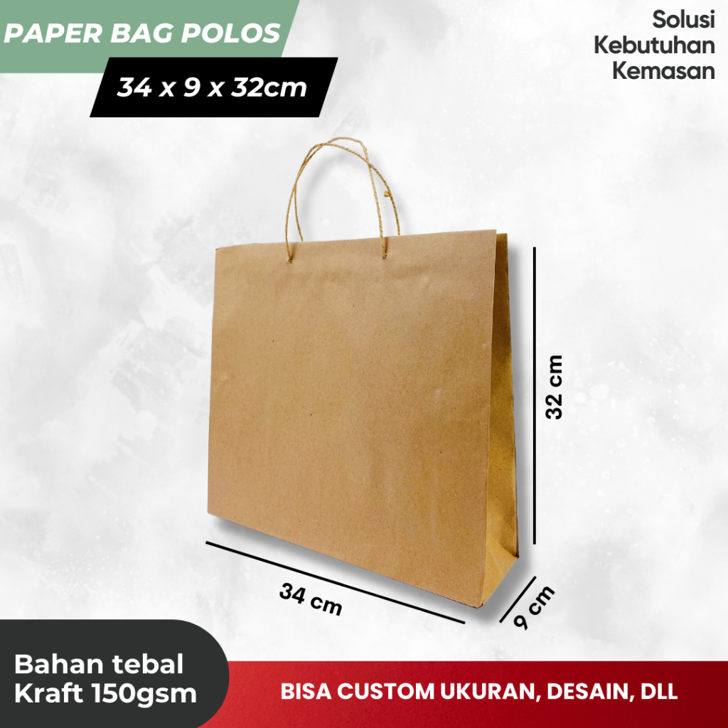 

Paper bag Polos Besar / kantong kertas / Bungkus kado simple ukuran 34 x 9 x 32cm