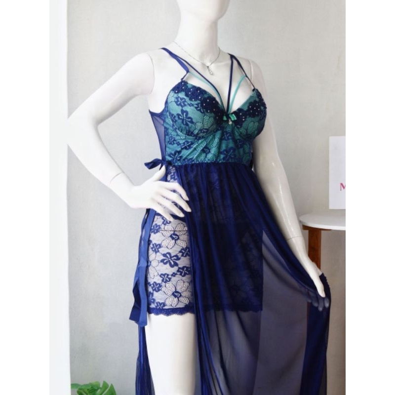 Lingerie Seksi Panjang Transparan Lingerie Dengan Cup Bra Tebal Lingerie Miss Isyana BDT03 Lingerie 