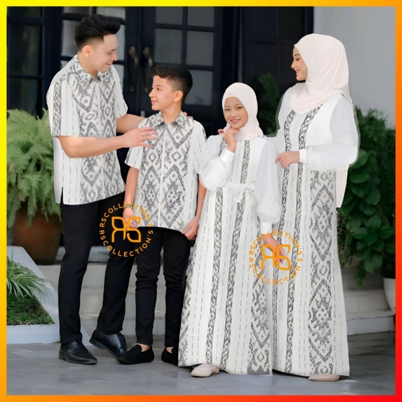 Set Couple Family Baju Tenun Couple Keluarga Padma Series Putih Tulang Dress X Kemeja Tenun Ethnik P