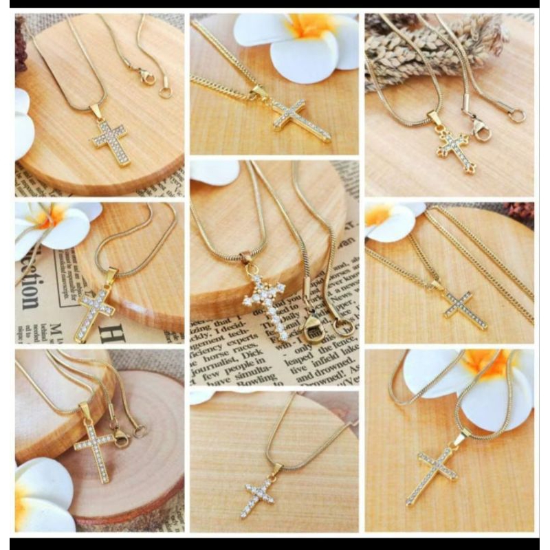 Kalung salib titanium fashion permata pria dan wanita