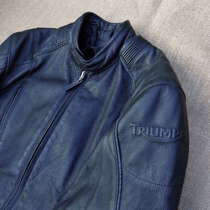 Triumph Biker Leather Jacket Racing Touring Jaket Kulit Vintage Classic Retro Rugged Style No Schott