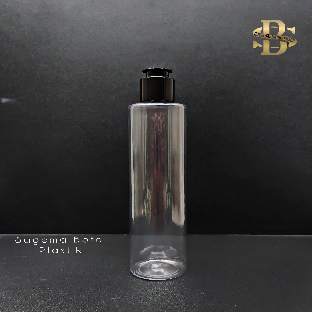 Botol Fliptop 200ml Bening Tutup Hitam  Botol Plastik Kosmetik Skincare Toner Parfum Refill