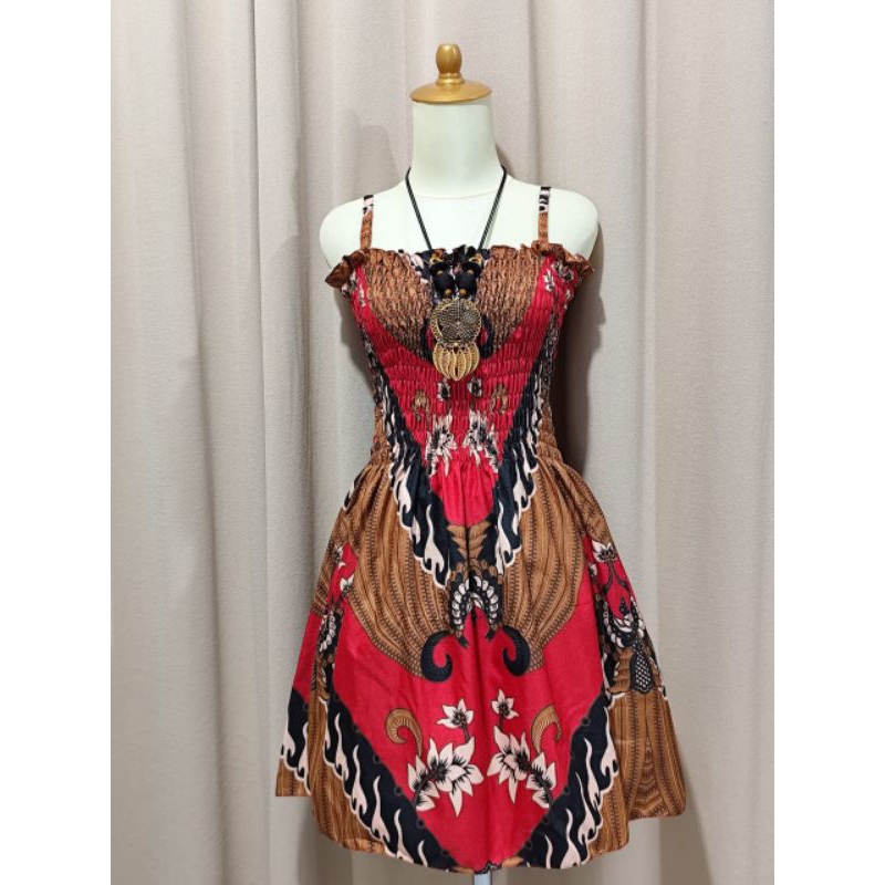Korean style//dress smok//mini Dress Smok Mini Korean Style Dress Batik Motif Modern smok//mini dres