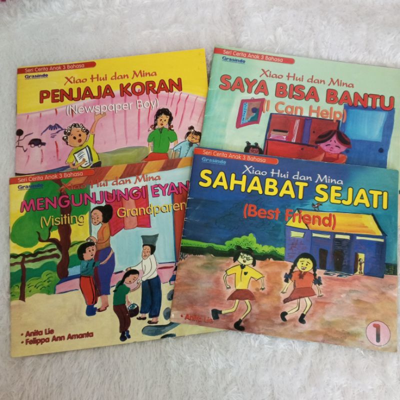 4 buku cerita anak 3 bahasa Indonesia Inggris dan Mandarin oleh Xiao Hui dan Mina Grasindo