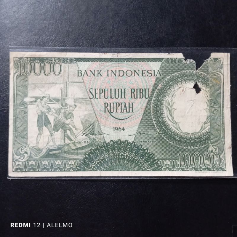 uang kertas 10000 rupiah seri pekerja tahun 1964 bekas