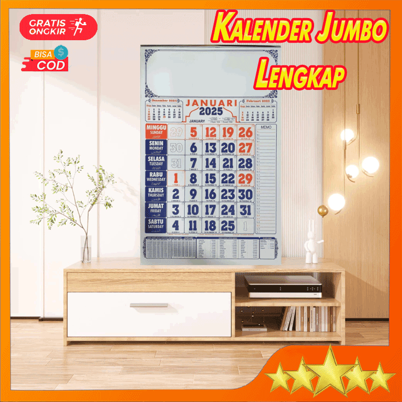 

Tanggalan 2025 almanak kalender Dinding tahun baru ukuran 32 x 48 cm Jumbo lengkap dengan tanggalan jawa dan Arab dsertai jadwal sholat per bulan 12 lembar bahan HVS Putih