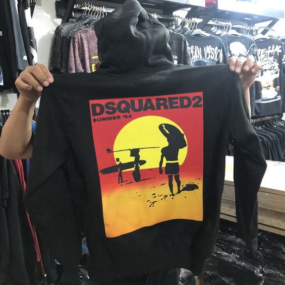 Sweater Hoodie Dsquared2 Hoodie Hitam Casual Unisex Bahan Black Cotton Fleece | PULLOVER & ZIPPER | 